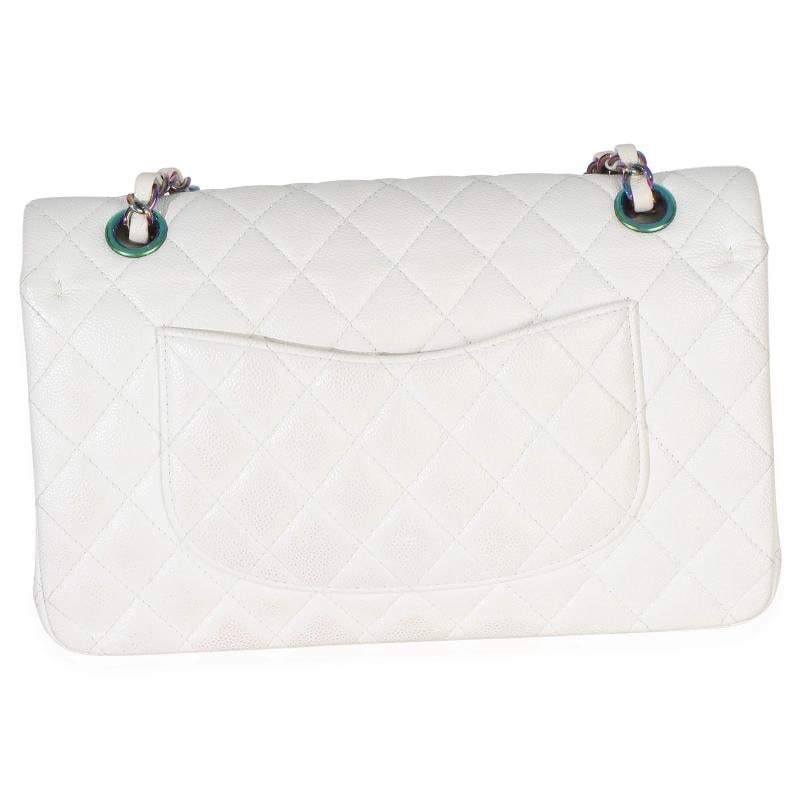 Chanel White Quilted Caviar Rainbow Medium Classic Double Flap Handbag - 5
