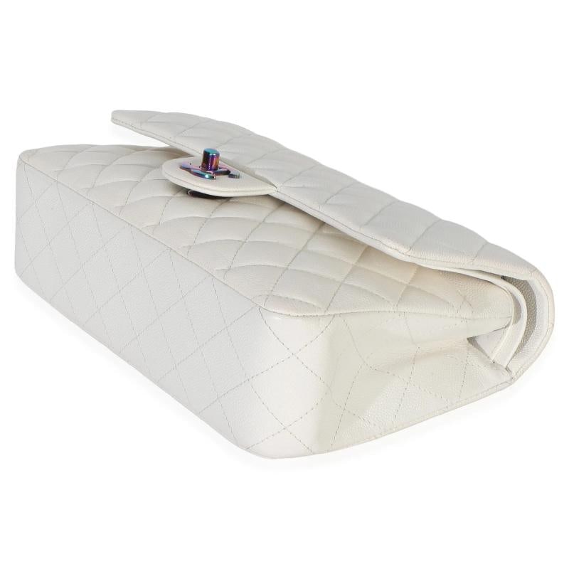 Chanel White Quilted Caviar Rainbow Medium Classic Double Flap Handbag - 7