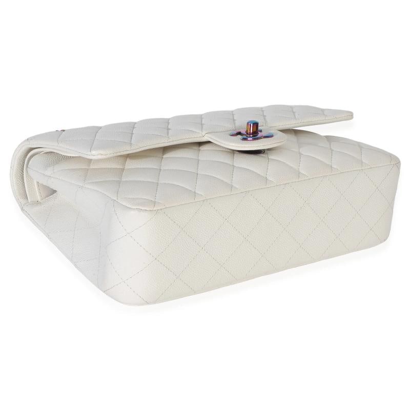 Chanel White Quilted Caviar Rainbow Medium Classic Double Flap Handbag - 8
