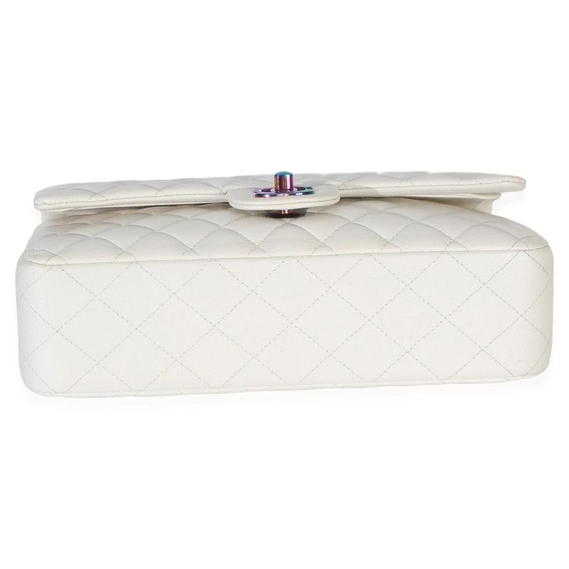 Chanel White Quilted Caviar Rainbow Medium Classic Double Flap Handbag - 9