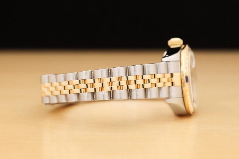 LADIES ROLEX DATEJUST 69173 CHAMPAGNE FACTORY DIAMOND 18K GOLD SAPPHIRE SS WATCH - 8
