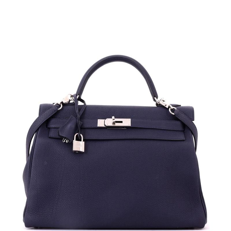 Hermes Kelly Handbag Blue Togo with Palladium Hardware 32: Condition: Pre-owned - Good,Brand: Hermes,Exterior Material: Leather,Style: Top Handle,Exterior Color: Blue,Department: Women,Size: 32,Accessories: Keys, Dust Bag, Lock, Clochette, With Strap Conditio
