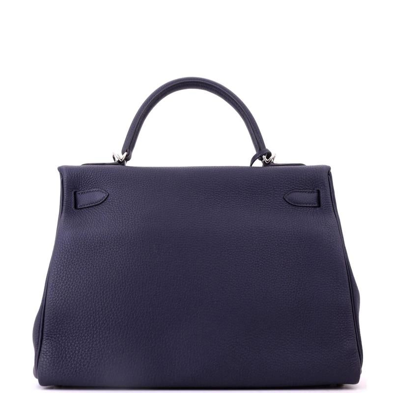 Hermes Kelly Handbag Blue Togo with Palladium Hardware 32 - 4