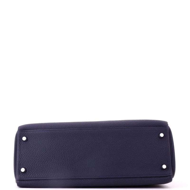 Hermes Kelly Handbag Blue Togo with Palladium Hardware 32 - 5