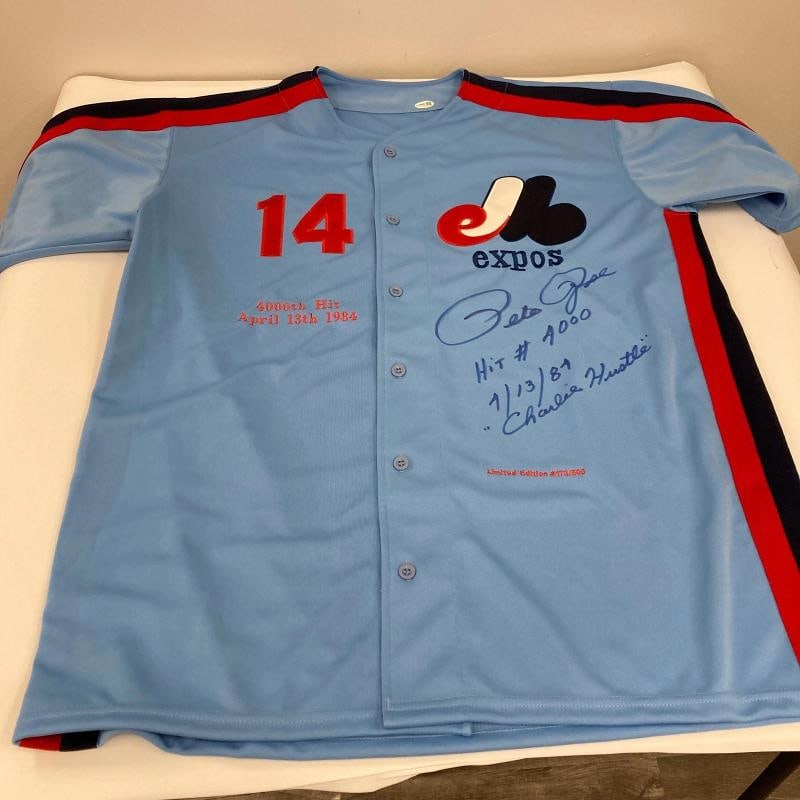 Pete Rose 4,000th Hit Signed Heavily Inscribed Montreal Expos Jersey JSA COA - 2