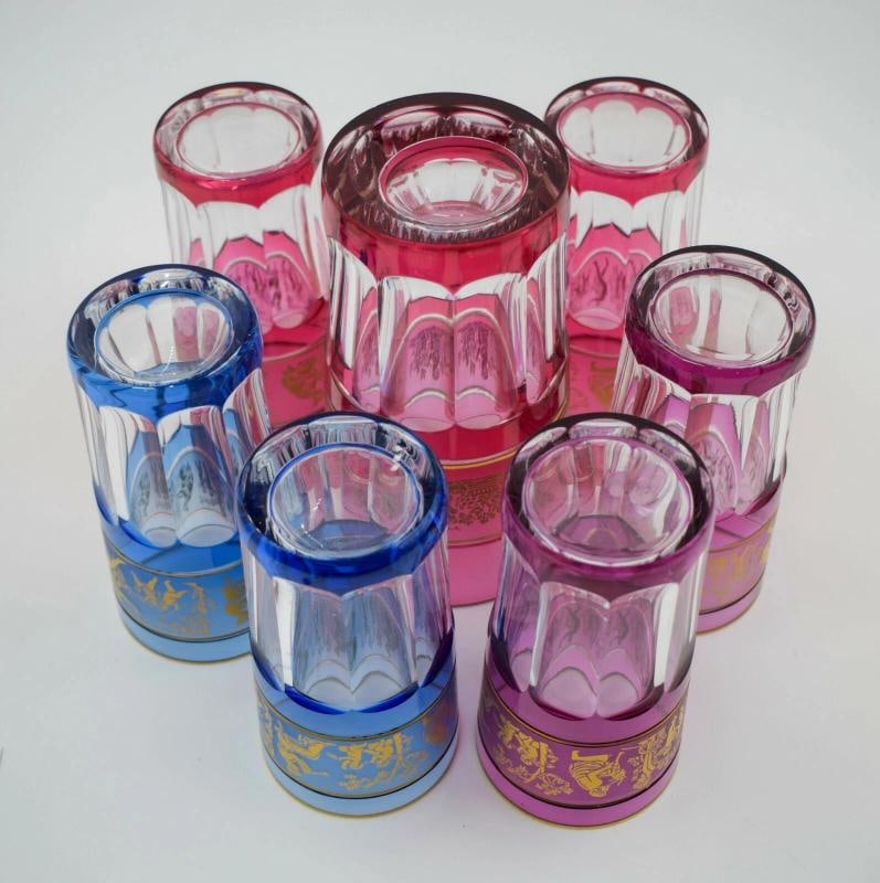Val St. Lambert Set of 6 Multi Color Tumblers and Cocktail Pitcher - 11
