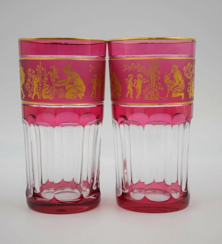 Val St. Lambert Set of 6 Multi Color Tumblers and Cocktail Pitcher - 5