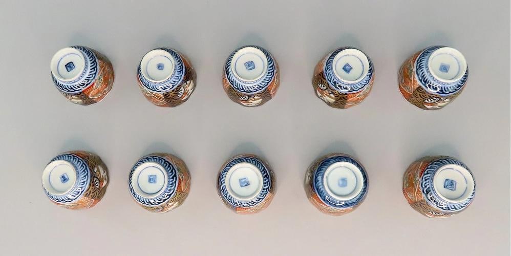 Mid 1800s Antique 10 Japanese Imari Small Cups 2 1/8 in Diameter - 7