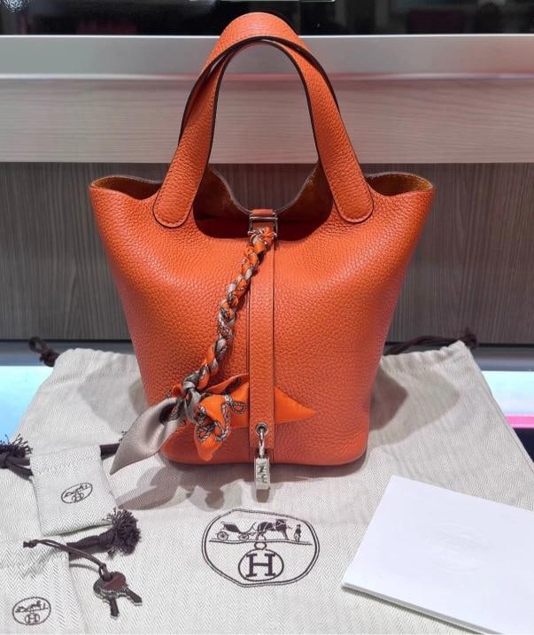 HermÃƒÂ¨s Picotin Lock 18 Handbag Orange Clemence Leather - 10