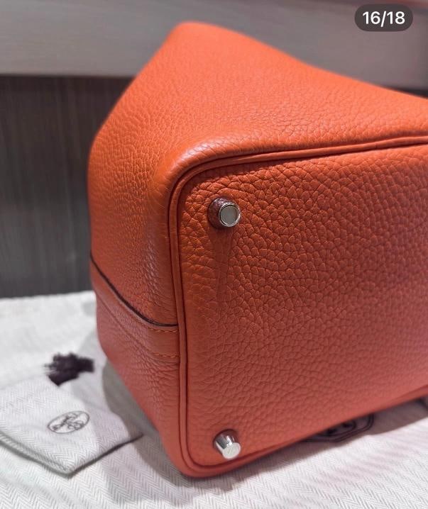 HermÃƒÂ¨s Picotin Lock 18 Handbag Orange Clemence Leather - 12