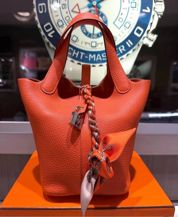 HermÃƒÂ¨s Picotin Lock 18 Handbag Orange Clemence Leather - 6