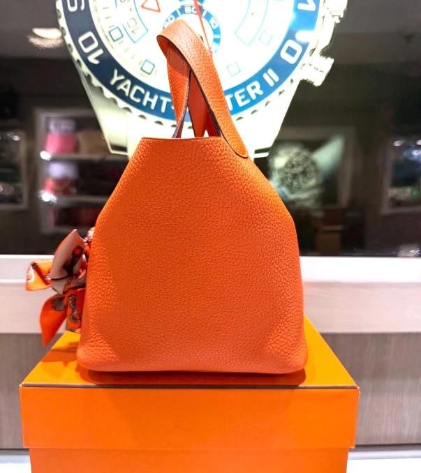 HermÃƒÂ¨s Picotin Lock 18 Handbag Orange Clemence Leather - 8