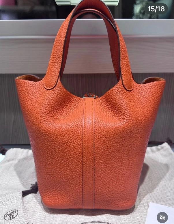 HermÃƒÂ¨s Picotin Lock 18 Handbag Orange Clemence Leather - 9