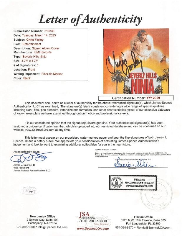 Chris Farley Authentic Signed Beverly Hills Ninja Cd Insert W/ Disk JSA #YY12929 - 6