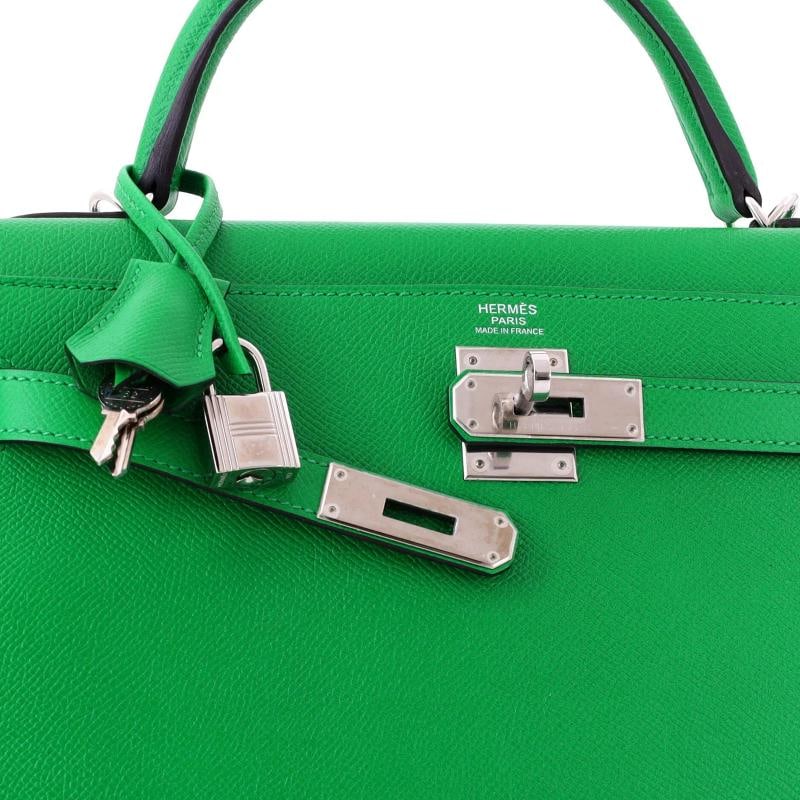 Hermes Kelly Handbag Green Epsom with Palladium Hardware 32 - 6