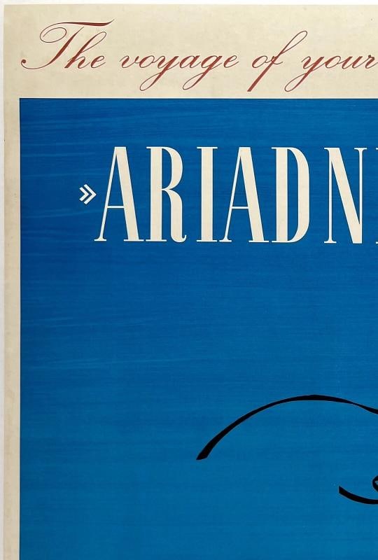 Original Vintage Poster ARIADNE - HAMBURG AMERICA LINE Travel Cruise Ship LINEN - 2
