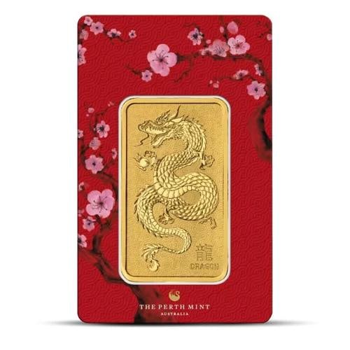 1 oz Perth Dragon Gold Bar: Year: Varies,Fineness: 0.9999,Composition: Gold,Certification: Uncertified,Grade: Ungraded,Brand/Mint: Perth-mint-gold-bars,Shape: Bars,Diameter: NULL mm,Thickness: 1.71 mm,Precious Metal Content per 