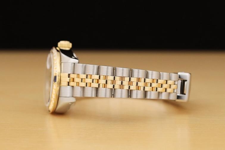 ROLEX LADIES DATEJUST 18K YELLOW GOLD DIAMOND SAPPHIRE STEEL BLUE DIAL WATCH - 5
