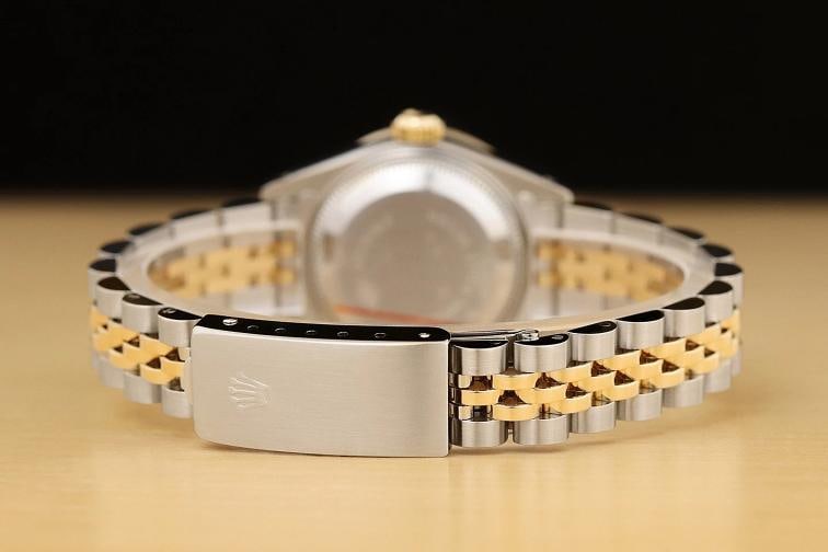 ROLEX LADIES DATEJUST 18K YELLOW GOLD DIAMOND SAPPHIRE STEEL BLUE DIAL WATCH - 6