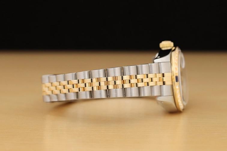 ROLEX LADIES DATEJUST 18K YELLOW GOLD DIAMOND SAPPHIRE STEEL BLUE DIAL WATCH - 8