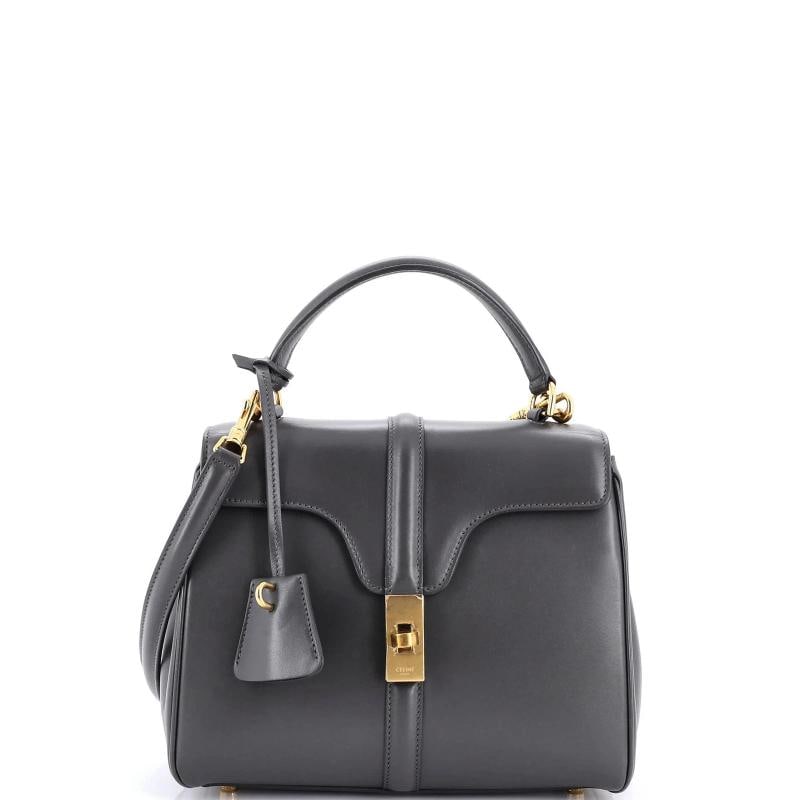 Celine 16 Top Handle Bag Smooth Calfskin Small: Condition: Pre-owned - Good,Brand: Celine,Exterior Material: Leather,Style: Top Handle,Exterior Color: Gray,Department: Women,Size: Small,Accessories: Keys, Clochette, With Strap Estimated Retail