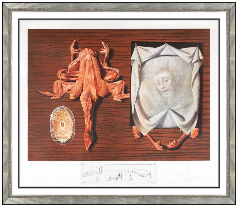 Salvador Dali Original Color Lithograph Les Spoutniks Astiques Elasticots Signed: Condition: Used,Artist: Salvador Dali,Unit of Sale: Single Piece,Image Orientation: Portrait,Signed: Yes,Title: Les Spoutniks Astiques Elasticots,Material: Rives Paper,Certificate of Authenticity (COA