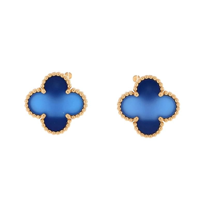 Van Cleef & Arpels Vintage Alhambra Earrings 18K Yellow Gold and Blue Agate (1 of 3)
