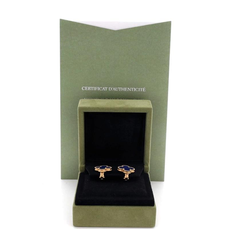 Van Cleef & Arpels Vintage Alhambra Earrings 18K Yellow Gold and Blue Agate - 2