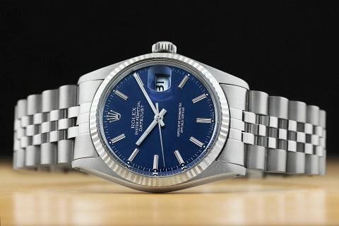 ROLEX MENS DATEJUST 16014 BLUE 18K WHITE GOLD STAINLESS STEEL QUICKSET WATCH - 2