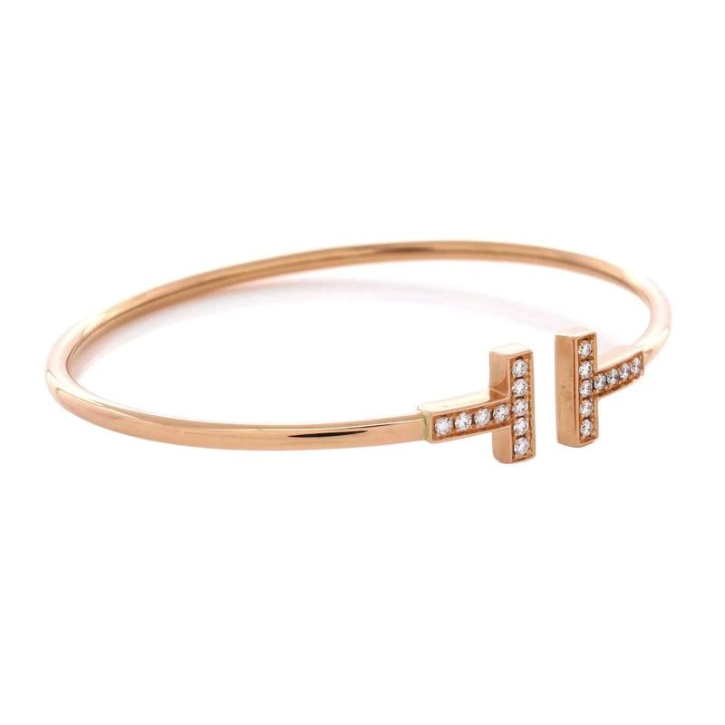 Tiffany & Co. T Wire Bracelet 18K Rose Gold with Diamonds - 2