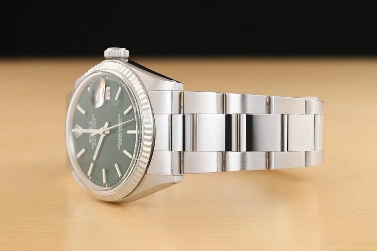 ROLEX MENS DATEJUST 1601 18K GOLD STAINLESS STEEL GREEN WATCH w/ OYSTER BAND - 4