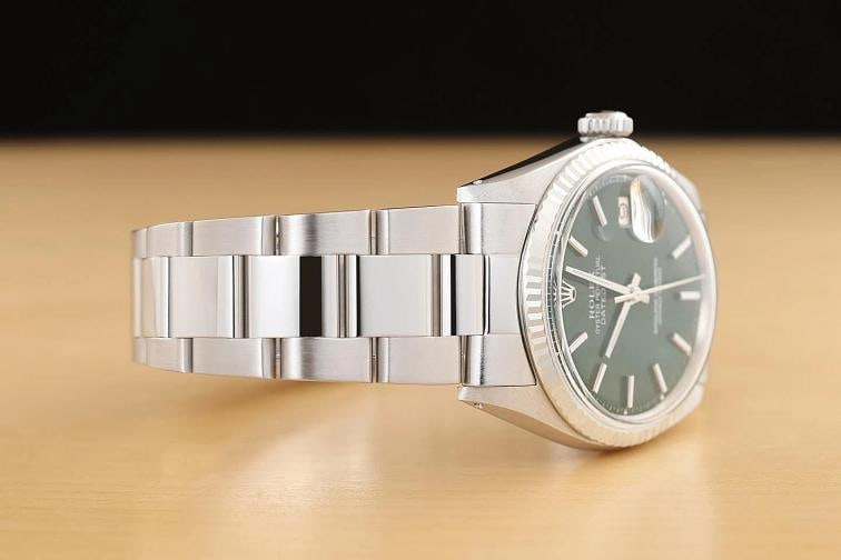 ROLEX MENS DATEJUST 1601 18K GOLD STAINLESS STEEL GREEN WATCH w/ OYSTER BAND - 7