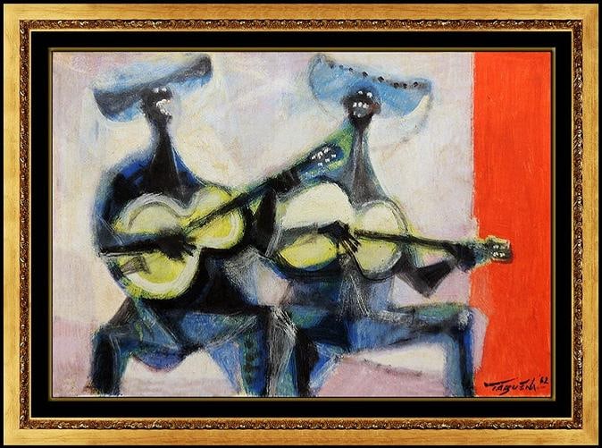 Romeo Tabuena Original Painting Oil On Board Signed Music Portrait Framed Art: measuring approximately 8.5" x 12" and 16" x 20" with its custom frame. .
