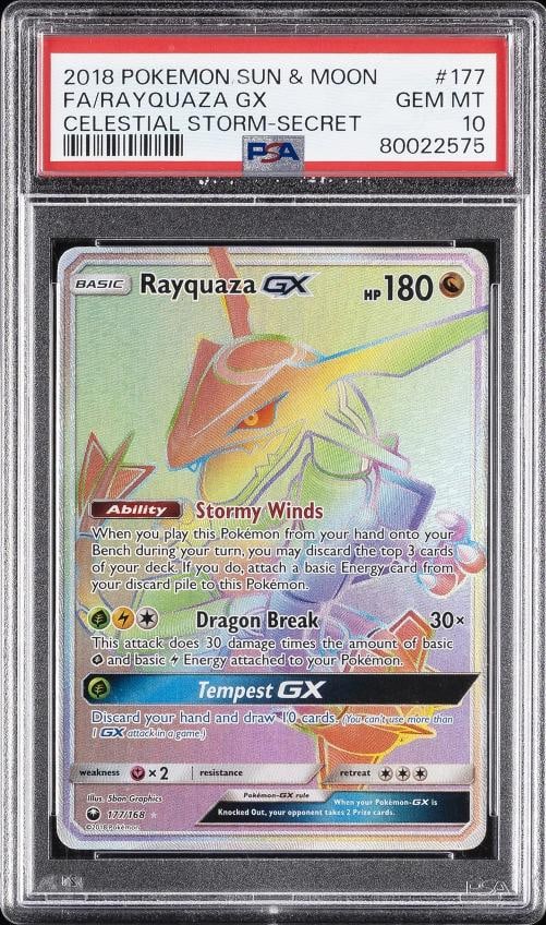 2018 POKEMON SUN & MOON CELESTIAL STORM SECRET #177 FULL ART/RAYQUAZA GX PSA 10 (1 of 2)
