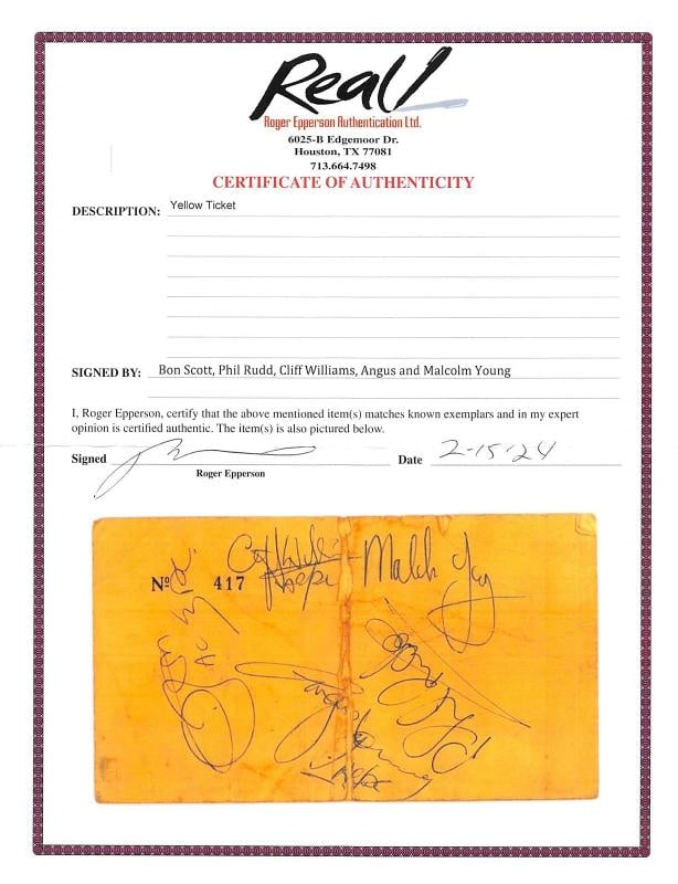 AC/DC Angus, Malcolm, Scott, Rudd & Williams Signed 3.25x6 1978 Ticket Pass JSA - 6