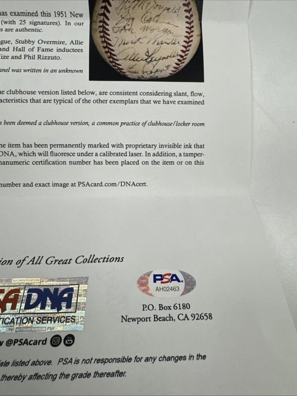 1951 Yankees World Series Champs Team Signed Baseball Mickey Mantle Rookie PSA - 11