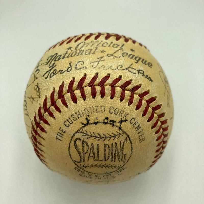 1951 Yankees World Series Champs Team Signed Baseball Mickey Mantle Rookie PSA - 7