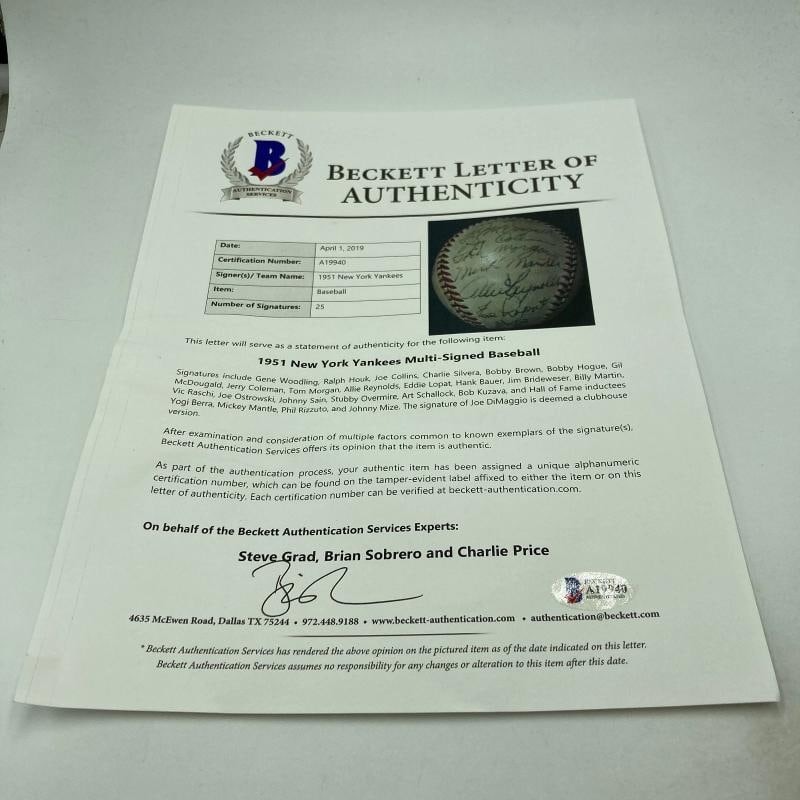 1951 Yankees World Series Champs Team Signed Baseball Mickey Mantle Rookie PSA - 8