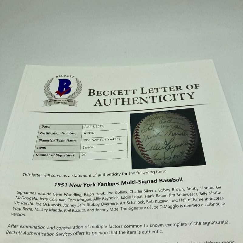 1951 Yankees World Series Champs Team Signed Baseball Mickey Mantle Rookie PSA - 9
