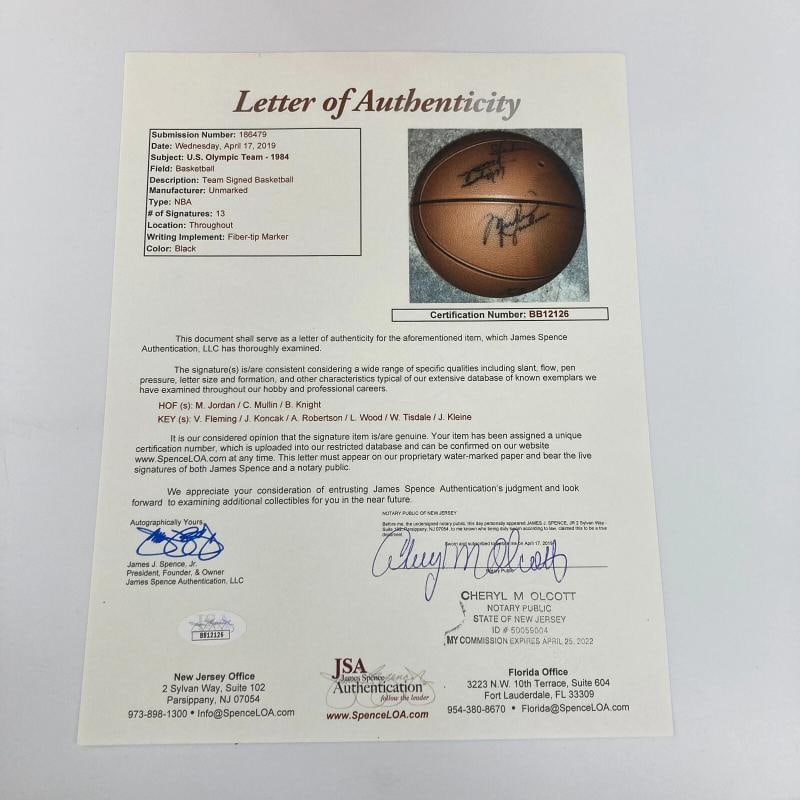 Michael Jordan 1984 Team USA Olympics Team Signed Basketball JSA COA - 2