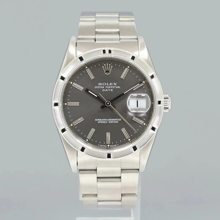 MINT Rolex Oyster Perpetual Date 34mm 15210 Steel Grey Stick Watch Box - 2