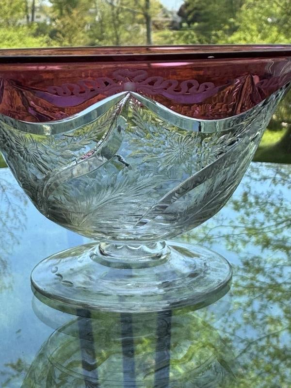 Fine Steuben Gold Ruby Engraved Cut Glass Bowl - Signed - 10