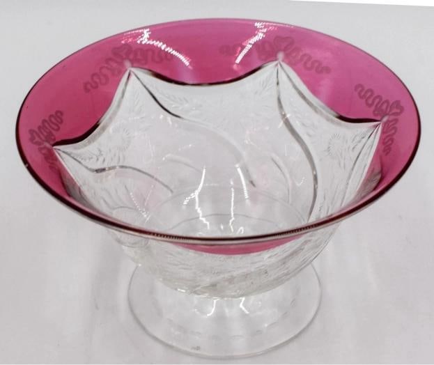 Fine Steuben Gold Ruby Engraved Cut Glass Bowl - Signed - 11