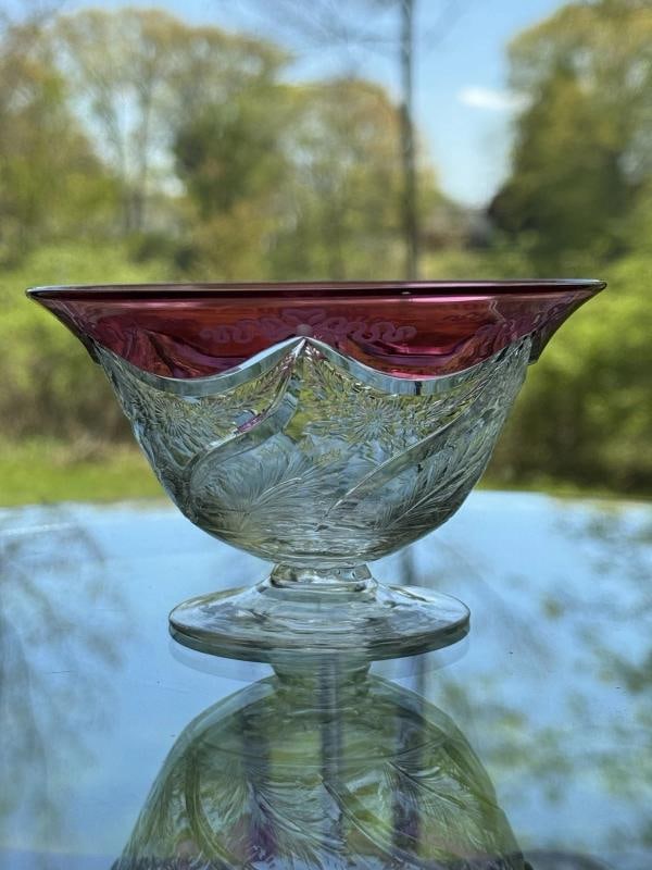 Fine Steuben Gold Ruby Engraved Cut Glass Bowl - Signed - 2