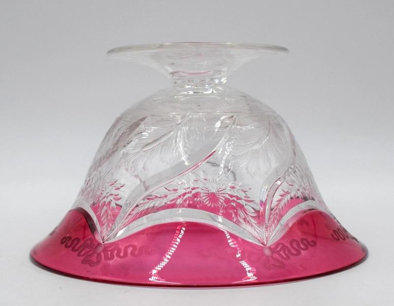 Fine Steuben Gold Ruby Engraved Cut Glass Bowl - Signed - 8