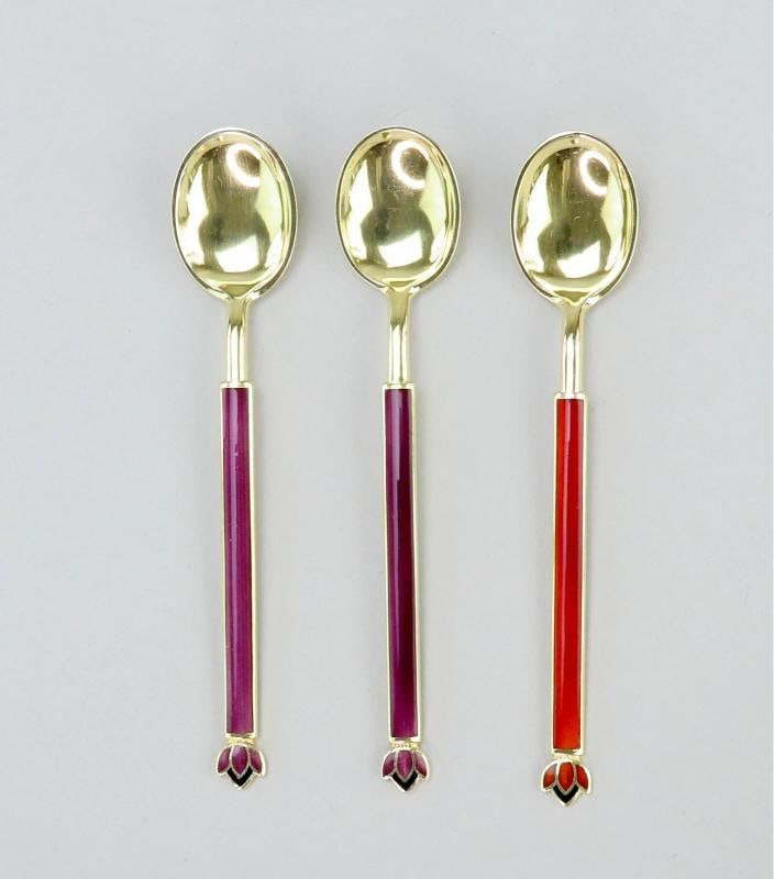 11 David Andersen Norway Sterling Silver Gilded Demitasse Spoons Enamel Handles - 5