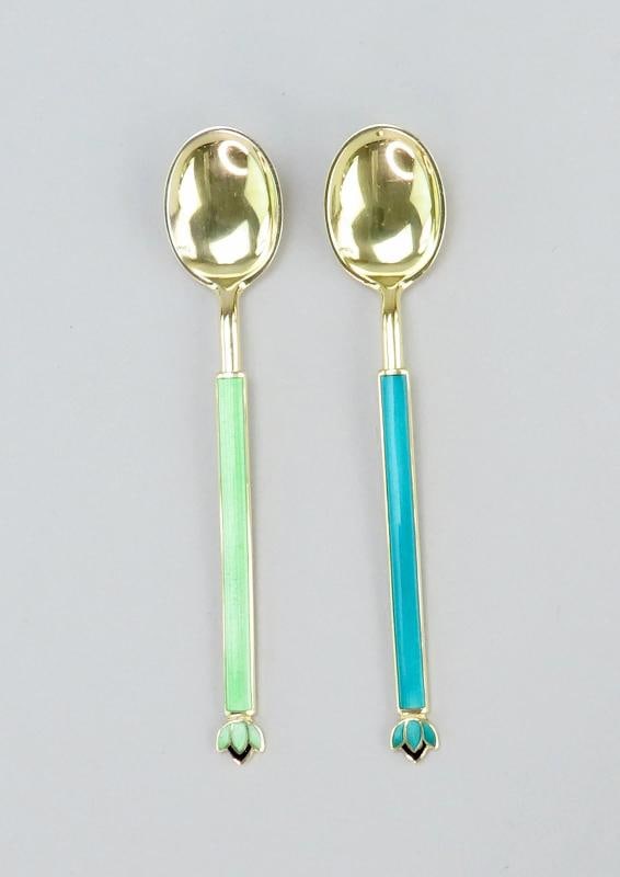 11 David Andersen Norway Sterling Silver Gilded Demitasse Spoons Enamel Handles - 6