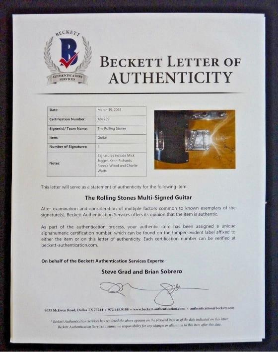 The Rolling Stones: Mick Jagger, Keith Richards, Ronnie Wood & Charlie Watts Signed Guitar (Beckett - 12