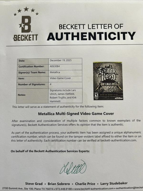 Metallica: Lars Ulrich, James Hetfield, Robert Trujillo & Kirk Hammett Signed Guitar Hero Video G... - 3