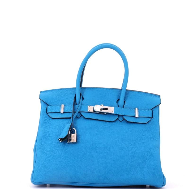 Hermes Birkin Handbag Verso Togo with Palladium Hardware 30: Accessories: Dust Bag, Clochette, Keys, Lock Measurements: Height 9", Width 11.5", Depth 6"